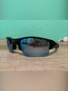 Oakley Flak Prizm Sport Sunglasses with Blue Mirrored Lenses and Black Frame